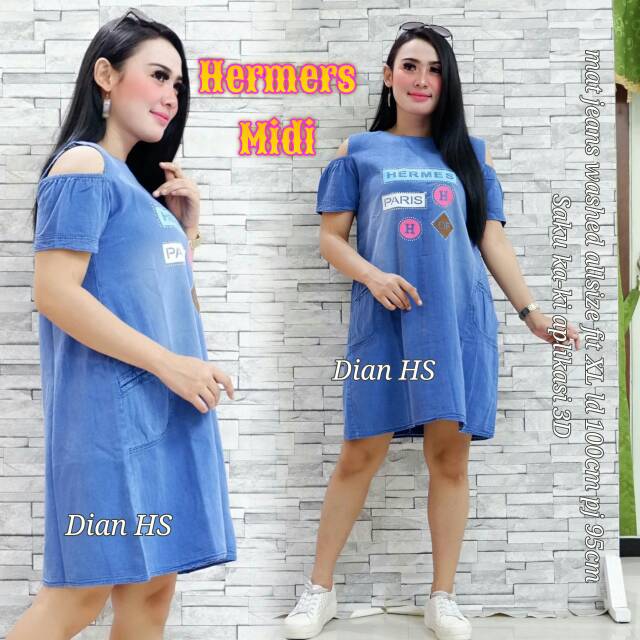 Hermers midi dres jeans pendek