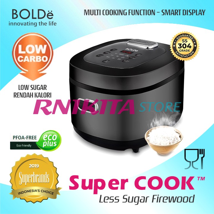 BOLDe SUPER COOK Rice Cooker Less Sugar 2 L FIREWOOD - Low Carbo - GARANSI