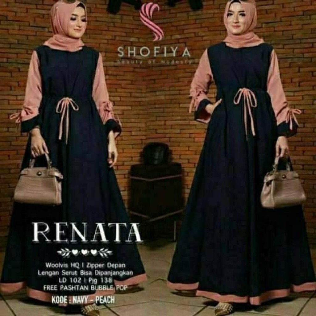 Renata Dress muslim/Busui Resleting Depan/Tanpa Hijab/bisa Cod-5