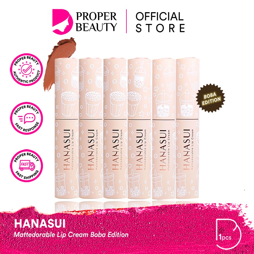 HANASUI Mattedorable Lip Cream Boba Edition Indonesia / Make Up Lipstick Matte / Tint Stain / Micellar Setting Spray Serum Cushion Loose Powder Blush Eyeshadow Mascara Pencil Liner Pen / Skincare Acne Flawless Body Spa Sunscreen Hair Mask / Paket Set Men