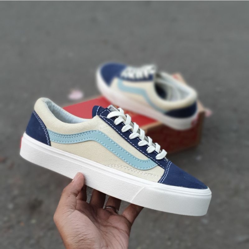 Sepatu wanita Vns oldskool navy krem aqua/peach/krem model tali