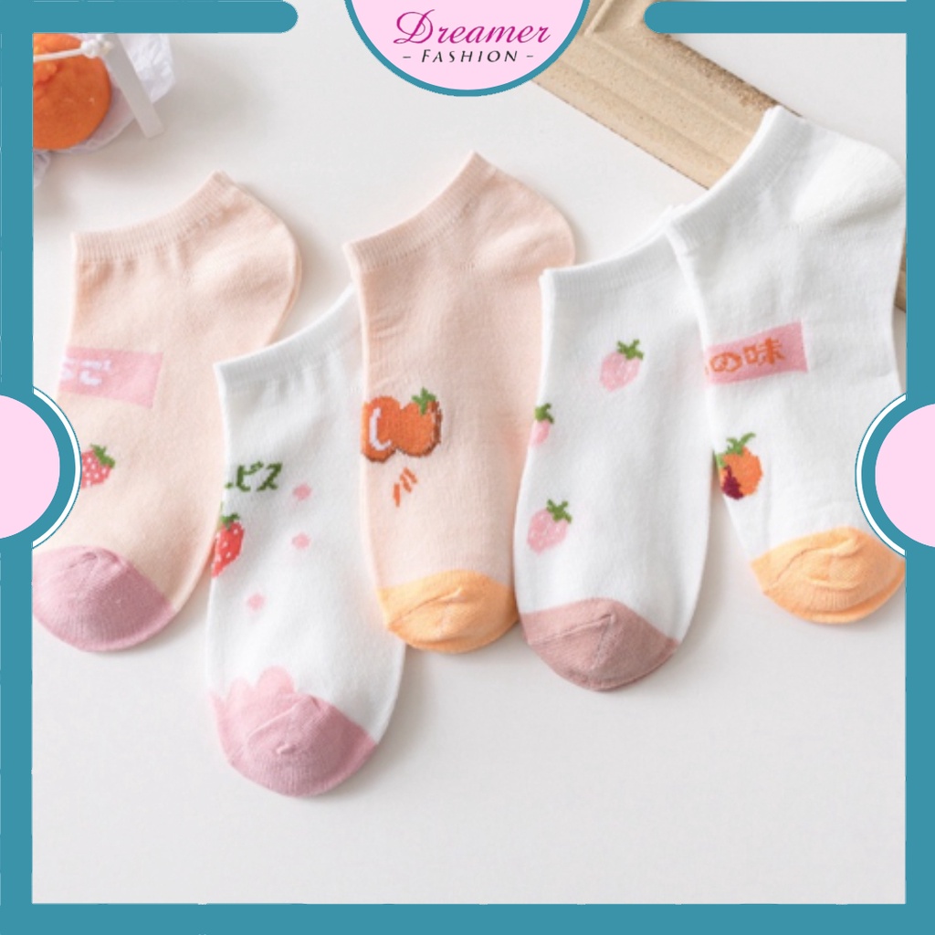 DF KK204 Kaos Kaki Wanita Motif Buah Strawberry Orange Kaos Kaki Pendek Fashion Korean