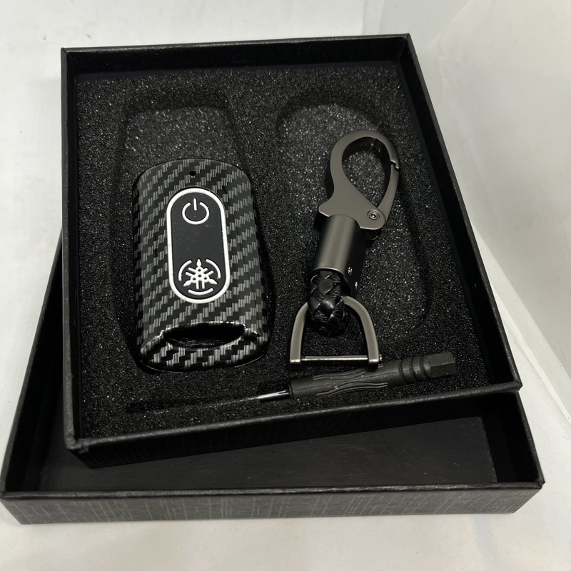 Karbon Cover Remote Kunci Smart Key Motor Yamaha AEROX NMAX LEXY FAZZIO Premium Keyless-Merah Garis Putih