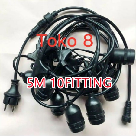 Kabel Fitting 5m 10fitting Gantung/Pattio Fitting Lampu Outdoor E27 5m- 10Fitting