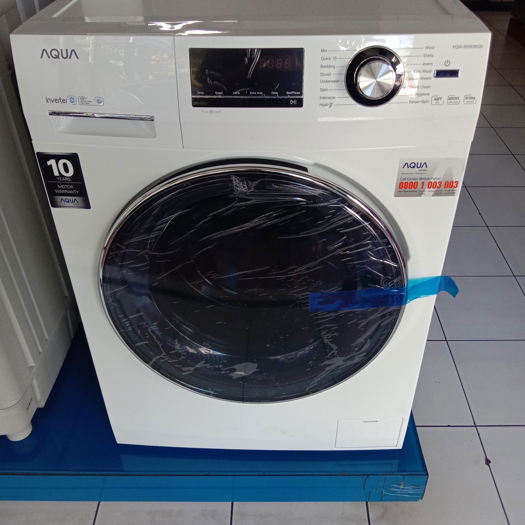 Mesin Cuci Front Loading AQUA FQW 105829QD Wave Drum 10.5 KG Garansi 10 Tahun Hijab Series INVERTER