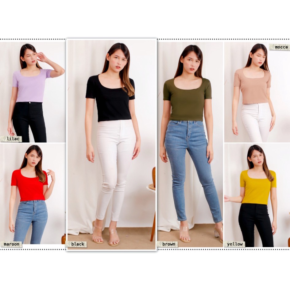 Kaos Crop Wanita T-Shirt Crop Top Leher U Murah Wanita Kaos Pendek Wanita Sexy Gaya Baru Grosir