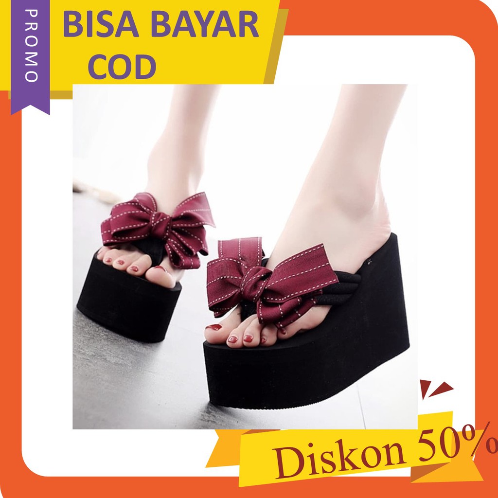 SANDAL SPON WANITA WEDGES DN-25 MAROON Bahan spon, tinggi 9cm, ready size 37-40 GRATIS ONGKIR COD