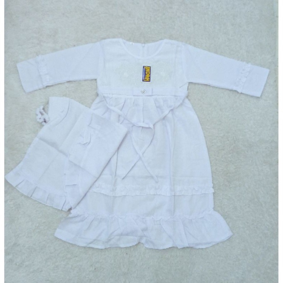Gamis Anak Perempuan Putih Bordir Tali Usia 1 -12 Tahun Bahan Katun Adem Tebal dan Nyaman Baju Ngaji Anak Manasik Haji Bakulshopp