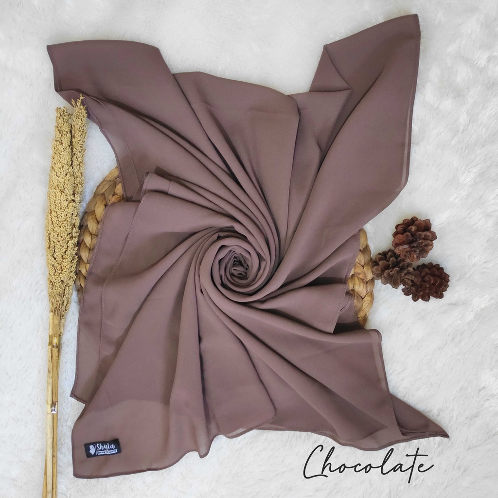 [200x75] HIJAB PASHMINA JAHIT TEPI CERUTY BABY DOLL, PASHMINA CERUTI, JILBAB PASHMINA, PASMINA-Chocolate