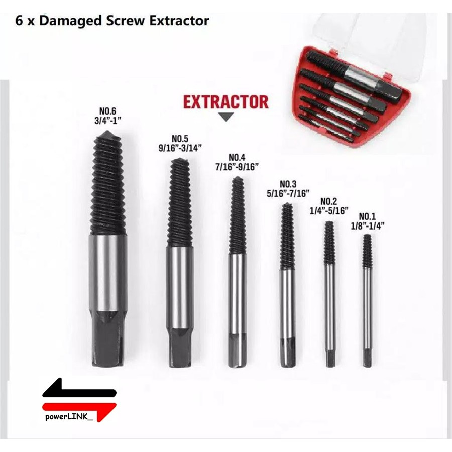 Screw Extractor Set - Tap Balik Set 6 Pcs - Pencabut Baut Rusak Patah