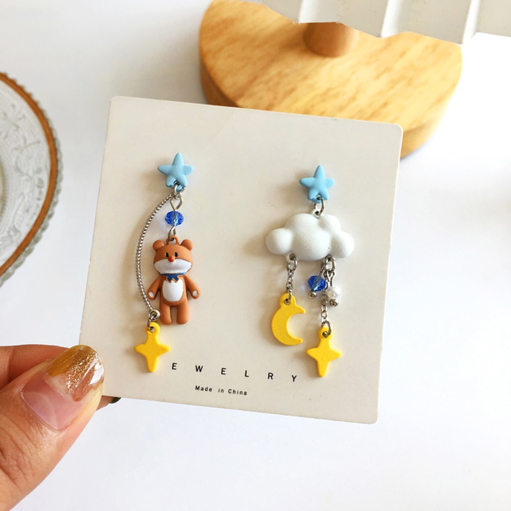 1 Pasang Anting Liontin Kartun Beruang Dan Kelinci Asimetris Untuk Wanita