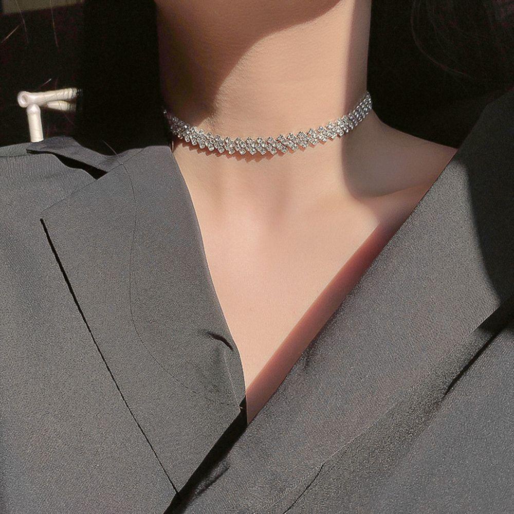 Lily Baris Kalung Berlian Minimalis Perhiasan Perak Berlian Imitasi Choker