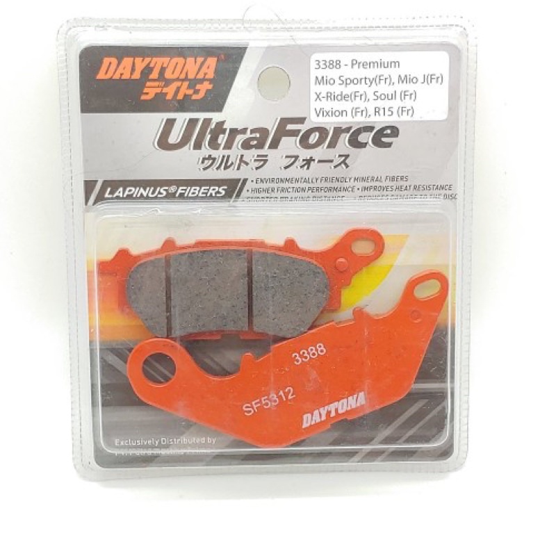 DISPAD DAYTONA LAPINUS Pro Series Ultra Force Brake Pad Lapinus Fiber MioSoul,Sporty,SoulGT,GT,J(Fr),XRide(Fr),XeonRC(Fr),JupZ1(Fr),MX13 5(Fr, Vixion(Fr), Byson(Fr), N-Max(Rr),R15(Fr),NVL(Fr)