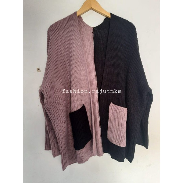 OVERSIZE LAVELLA RAJUT KARDIGAN RAJUT PREMIUM-Parple ft hitam