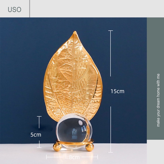 Hiasan Meja - Hiasan Meja Motif Daun Warna Emas Bola Kristal