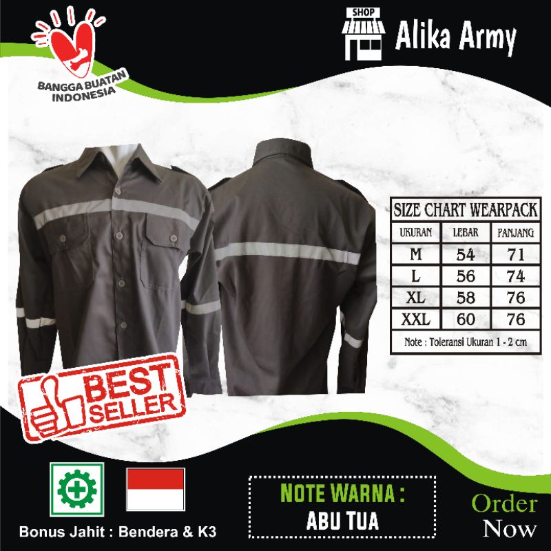 BAJU KERJA SAFETY / LAPANGAN / PROYEK /TAMBANG / KATELPACK / WERPACK / PANJANG ABU TUA PRIA/WANITA