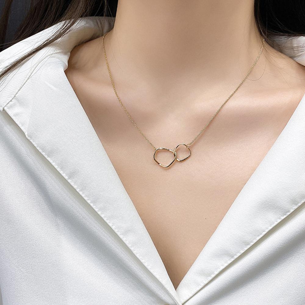 Mxbeauty Kalung Wanita Fashion Tidak Teratur Cincin Ganda Geometris Sederhana Rantai Klavikula