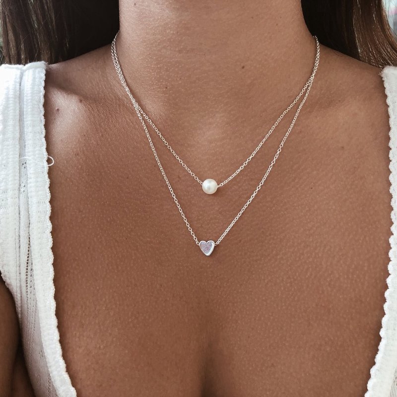 Kalung Choker Model Double Layer Aksen Mutiara Bentuk Hati Gaya Vintage Untuk Wanita