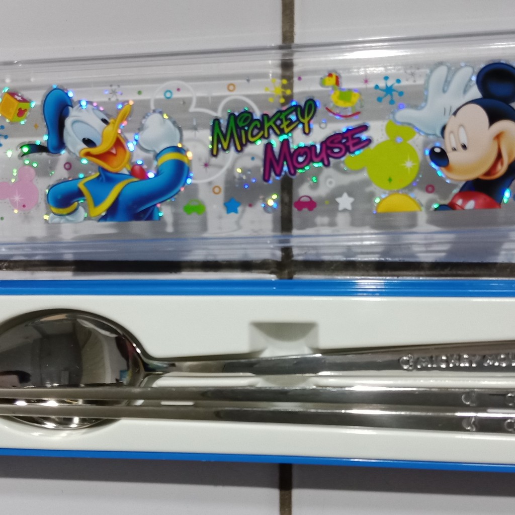Ori Korea Sendok Sumpit Mickey Mouse N Donal Duck Stainless Steel READY STOCK!!!