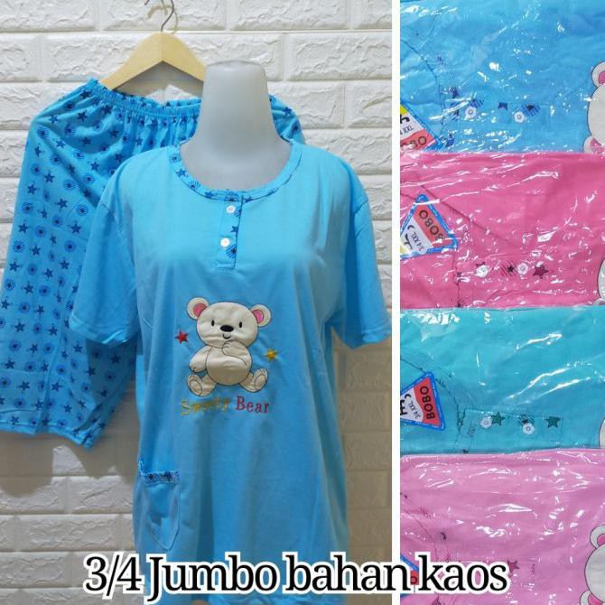 090- Babydoll 3/4 Jumbo Xxl Bahan Kaos/ Baju Tidur Setelan Murah