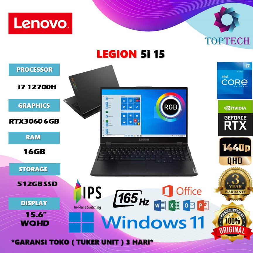 Jual LAPTOP GAMING LENOVO LEGION 5i 15 WQHD IPS 165HZ RTX3060 6GB I7 ...