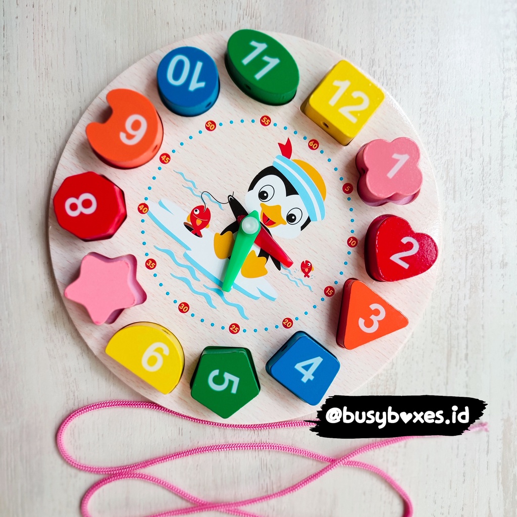 [busyboxes.id] 2 tahun  puzzle shape belajar mengenal jam angka dan bentuk dasar belajar meronce