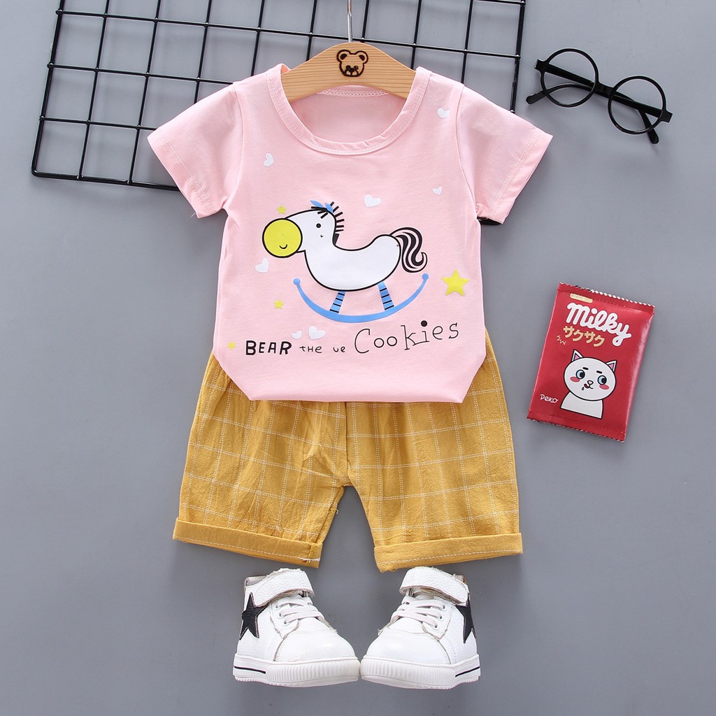 Setelan Baju Anak Perempuan Balita Import | Set Kaos Anak Cewek / Kualitas Premium harga Murah horse MB