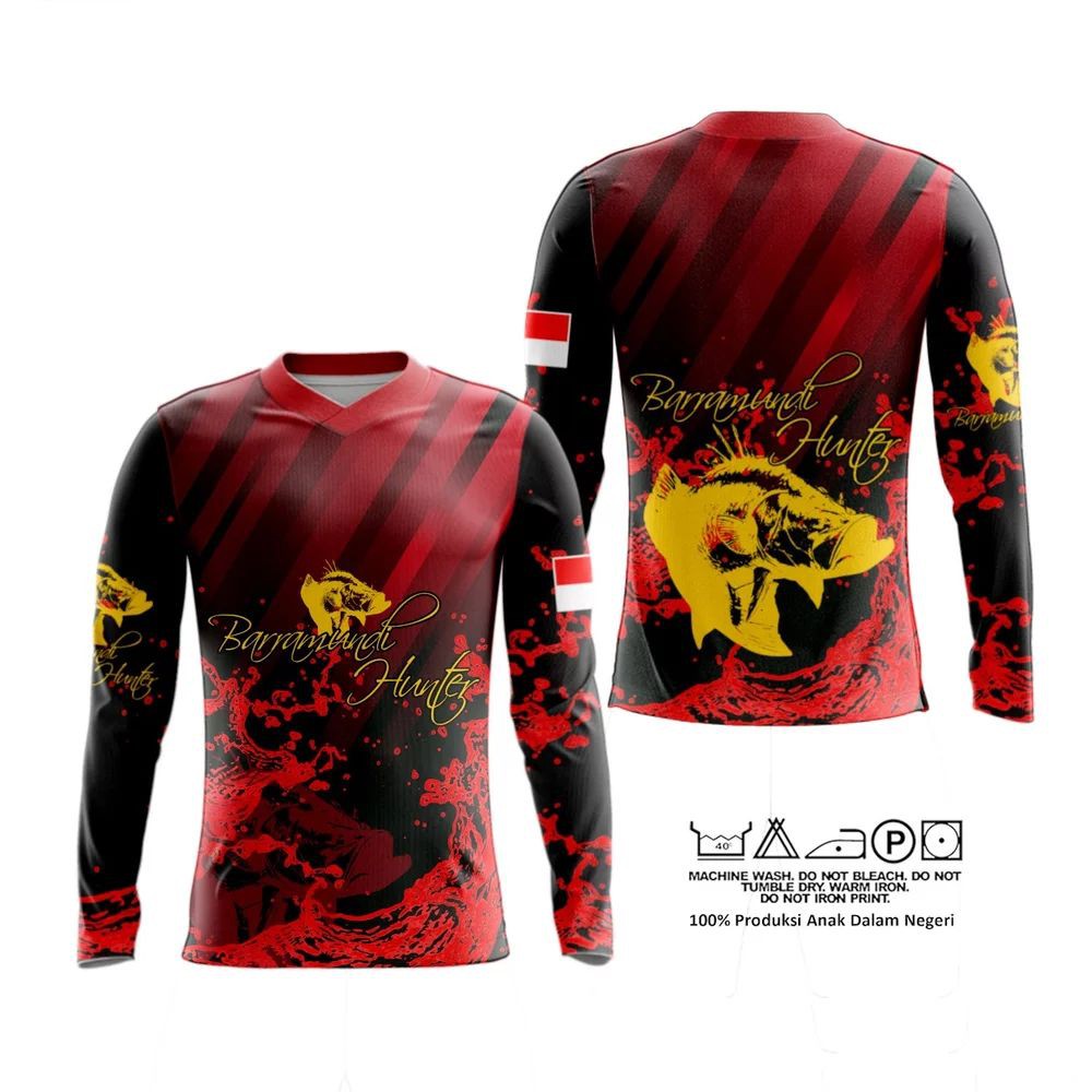 Kaos Jersey Mancing Mania Baju Angler Barramundi Kakap Putih Merah Lengan Panjang Shopee Indonesia