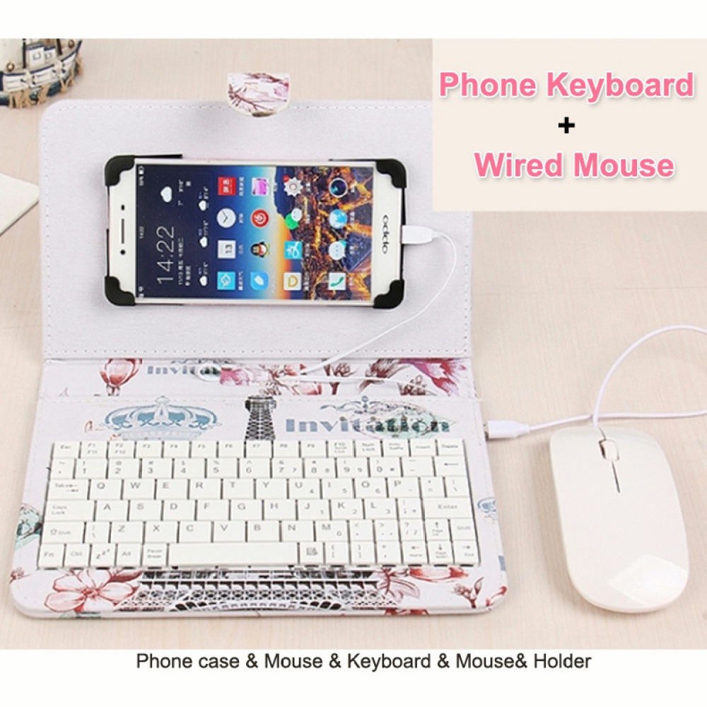 4 in 1 Keyboard Dengan Mouse Ponsel Penutup Tablet Keyboard Mouse untuk Ponsel dengan Tempat Pelindung Case untuk Kelas Online Belajar Rumah Kantor Bekerja Kompatibel dengan OTG Android Seperti OPPO Huawei Xiaomi Vivo Samsung Redmi Hadiah Terbaik