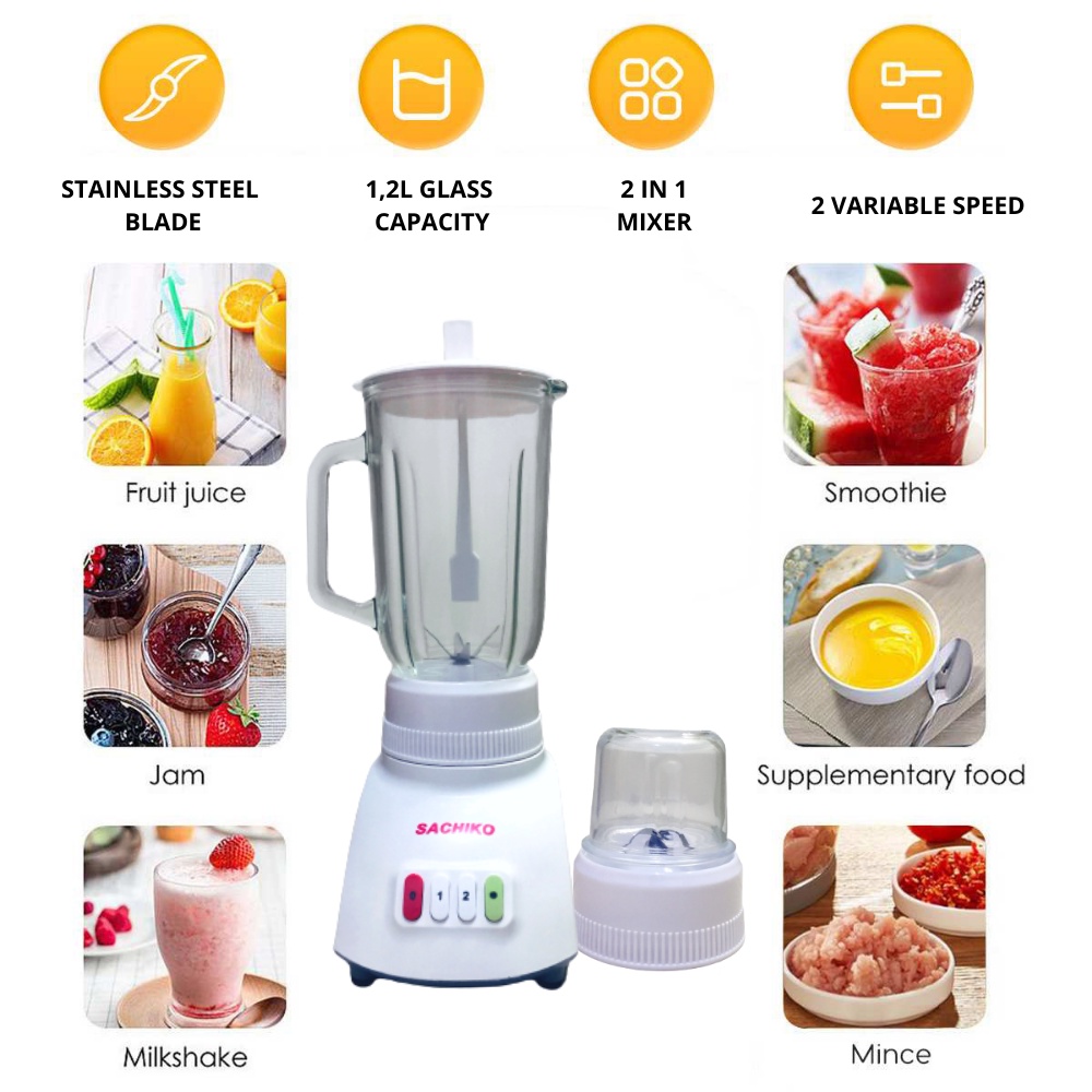 Sachiko Blender Juicer Elektronik 2 IN 1 Kapasitas 1,2 L SCK-202-3