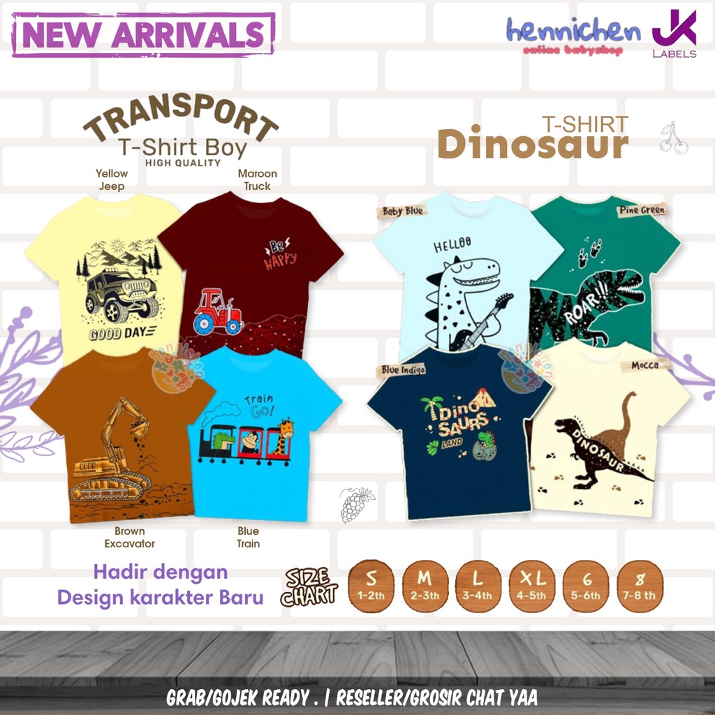 Tshirt 1-8 Tahun Kazel x JK Label Motif Dino Jeep Excavator Tshirt Anak Kaos Anak Lucu Adem Fashion Kekinian