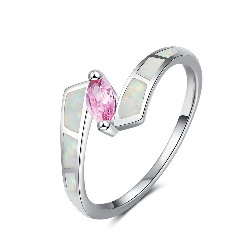 New Fashion Pink Diamond Opal Engagement Wedding Ring