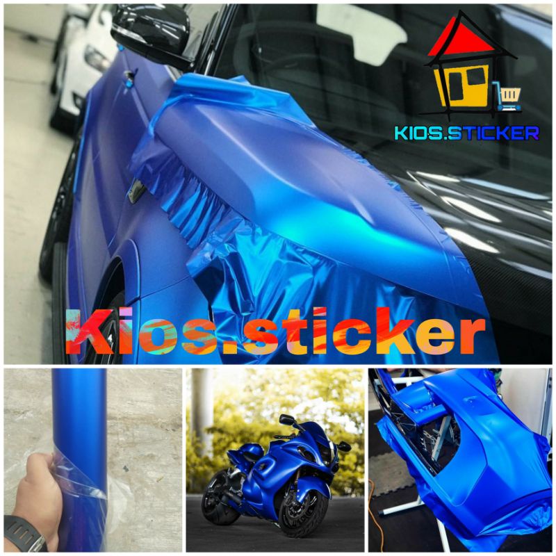 Skotlet Motor Biru Tua Doff Chrome Metalik Stiker Skotlet Motor Krom Dop