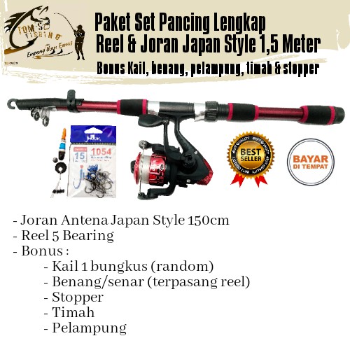 Set Pancing Japan Style Reel 5 Bearing &amp; Joran 1,5M Bonus &amp; Murah