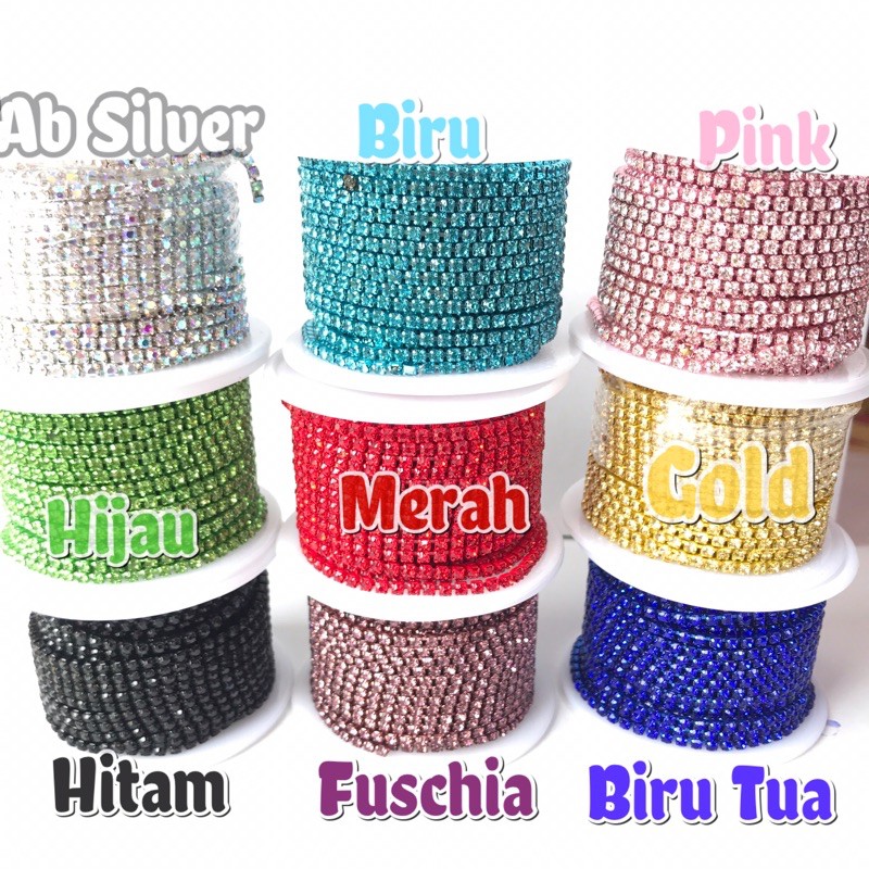 ROLL DIAMOND RENTENG rapat SS6 SS8,5 SS12 PER ROLL BAHAN TASBIH juntai Chain Rantai 2mm 2.5mm 3mm