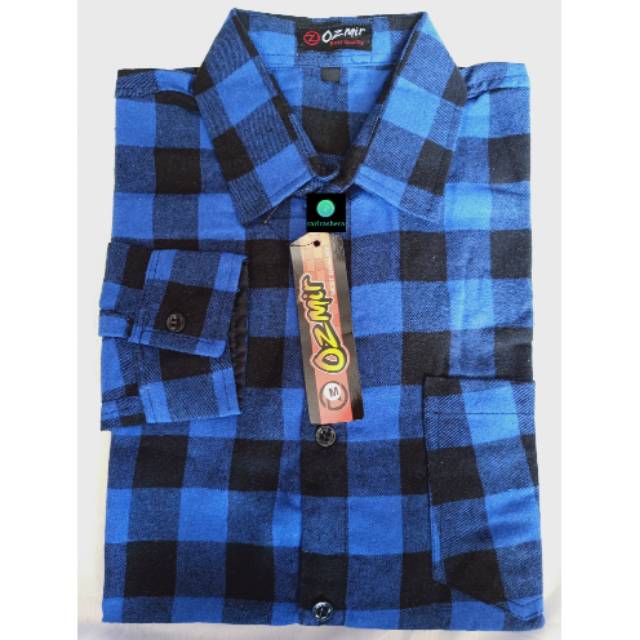 Kemeja Lengan Panjang Pria Flanel Flannel Ozmir Kotak Besar Nero Blu