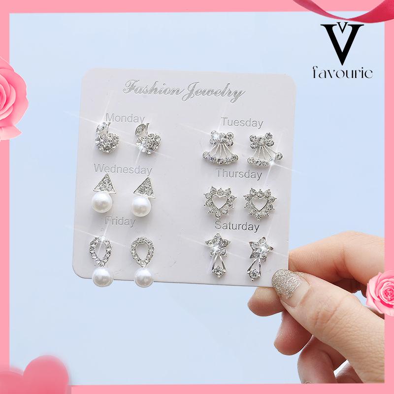 [COD]Pearl Flash Diamond Stud Earrings Anting Perhiasan Kecil-FA