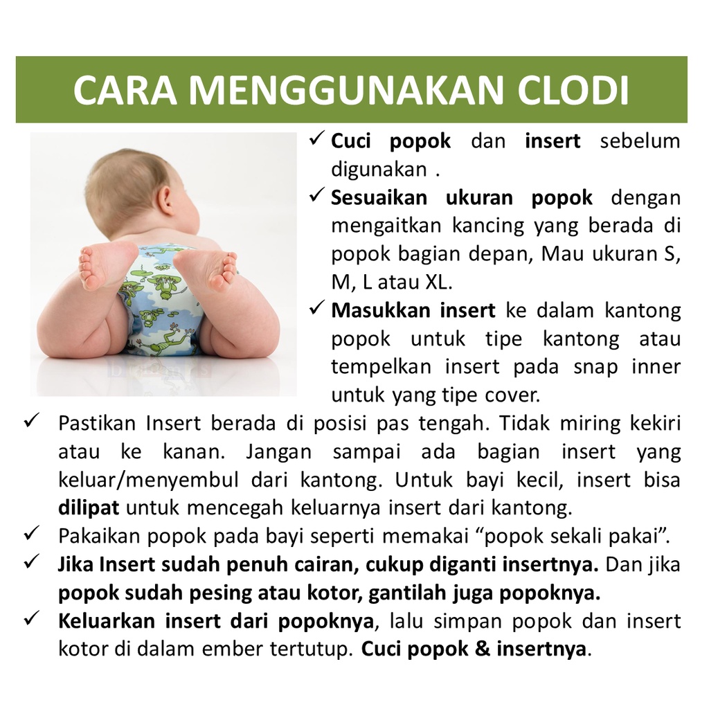 2 Pcs Clodi / Popok Celana Bayi Kain Cuci Ulang / Baby Diaper Pant / Celana Lampin Free Insert kualitas Premium usia 1 - 36 bulan