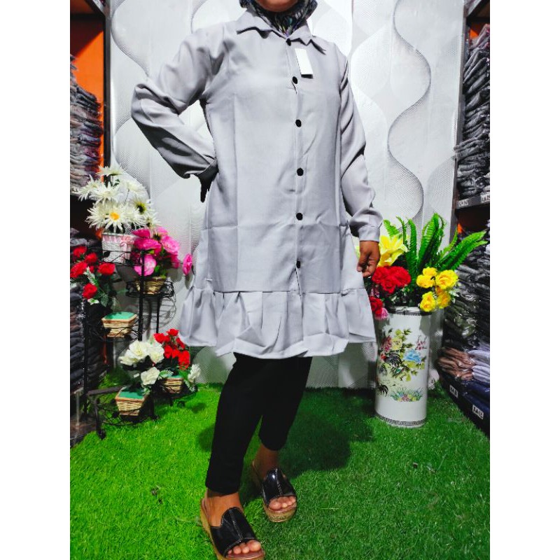 Tunik polos lengan panjang Atasan panjang wanita big size L