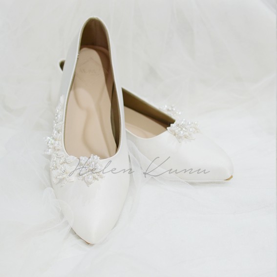 wedding heels white shoes/ sepatu pengantin brukat cantik premium