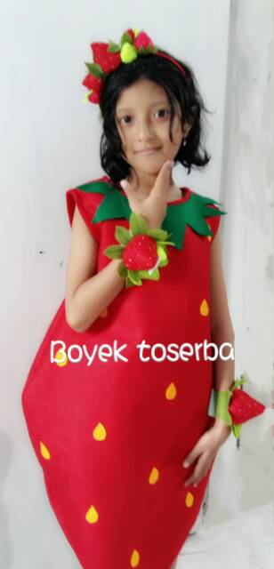 Set kostum strawberry ( kostum, bando, gelang)