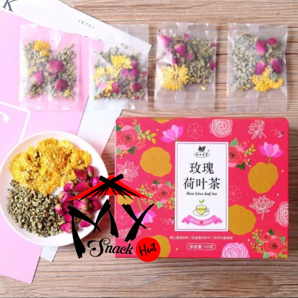 TEH MAWAR DAUN LOTUS SACHET - ROSE LOTUS FLOWER LEAF TEA - TEH BUNGA MAWAR DAUN TERATAI IMPORT