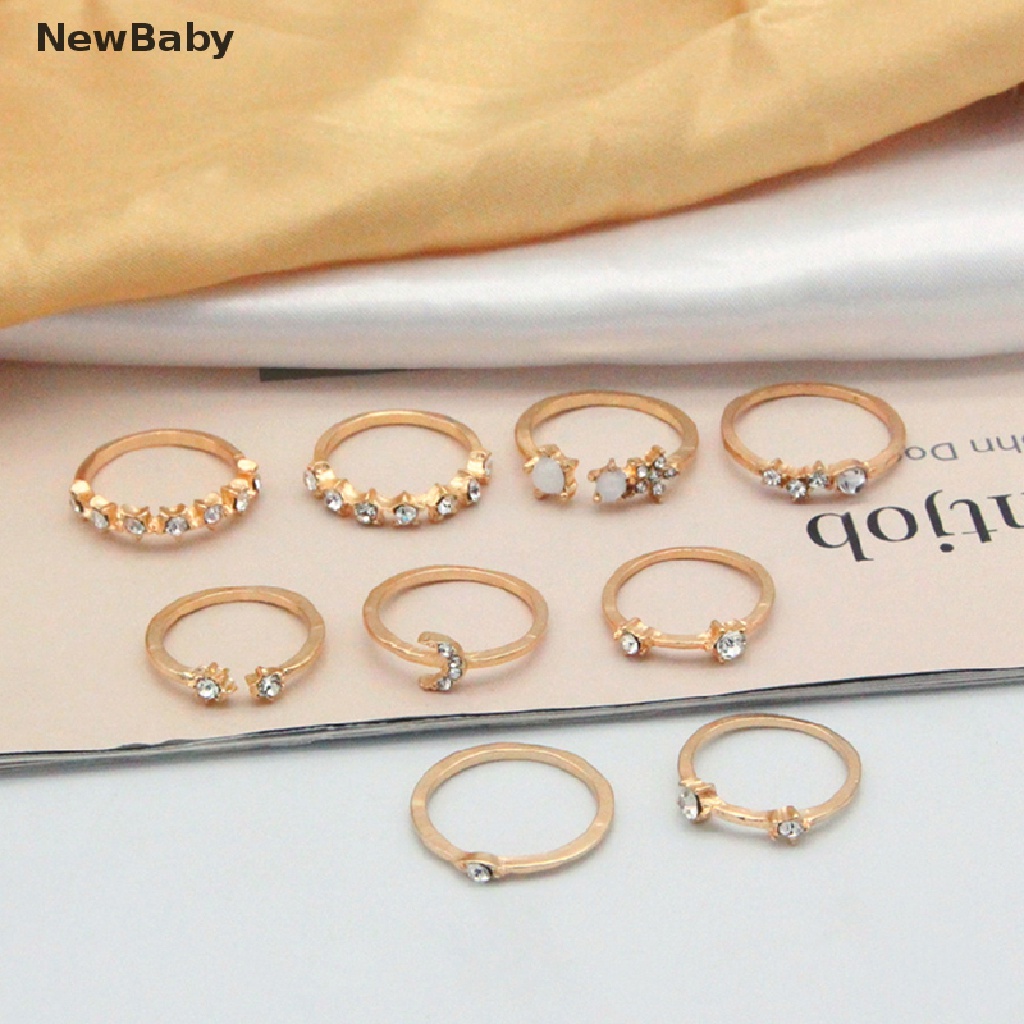 9 Pcs / set Cincin Desain Bulan Bintang Gaya Bohemian Untuk Wanita