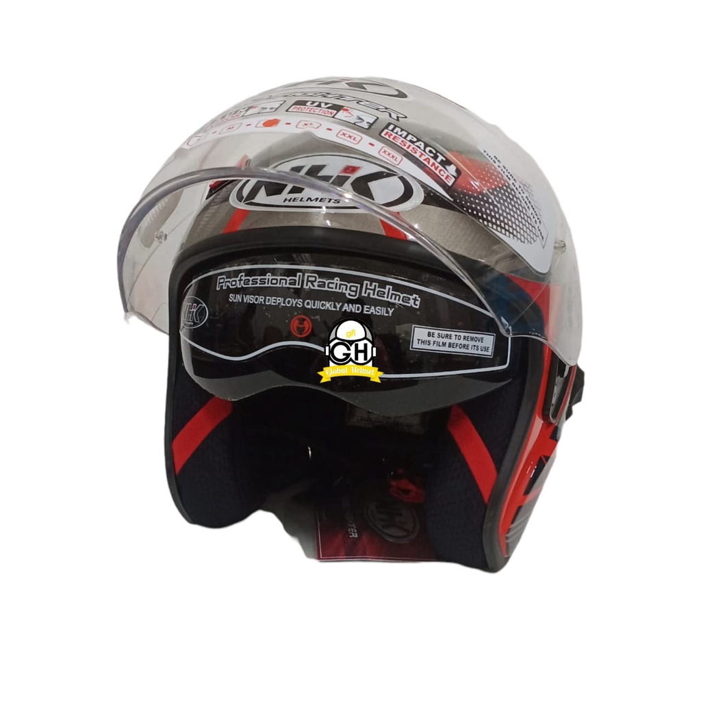 HELM NHK R1 MOTIF BIZARE RED SILVER NHK R-1 BIZARE RED SILVER DOUBLE VISOR