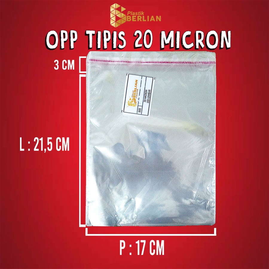 

17 x 21,5 cm Plastik OPP TIPIS (100 lbr) lem/seal