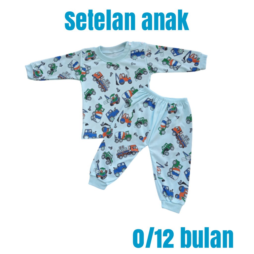 Piyama Baju Tidur Bayi Setelan Oblong Tangan Panjang Model Kancing Pundak Usia 0-1 tahun