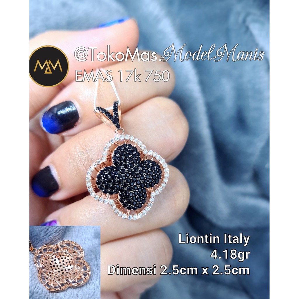 Liontin emas Italy mewah Van Cleef Baru hitam variasi putih emas rosegold 750 kadar 17k
