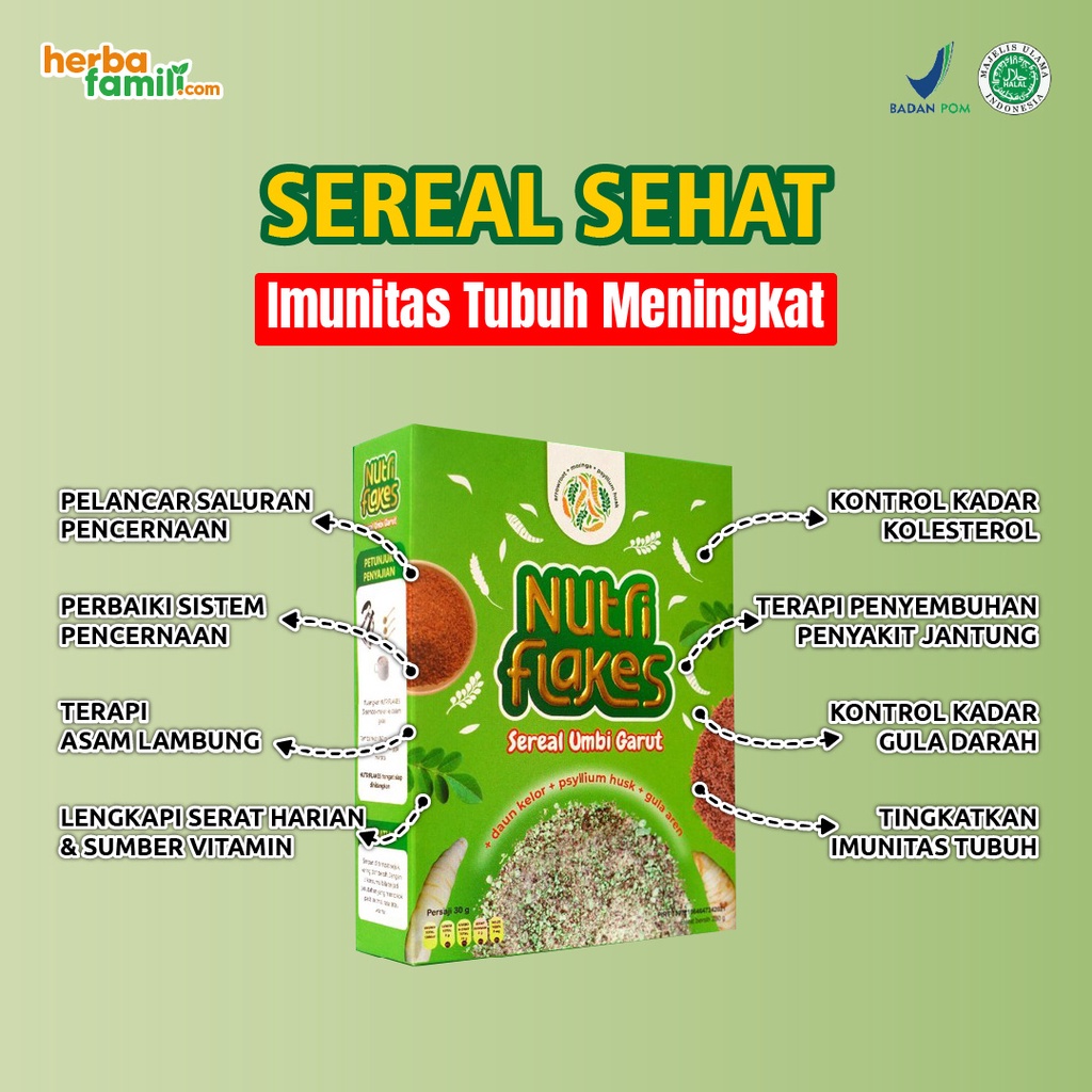 Nutriflakes Sereal Umbi Garut With Psylium Husk &amp; Daun Kelor Paket 2 Box 280 gr