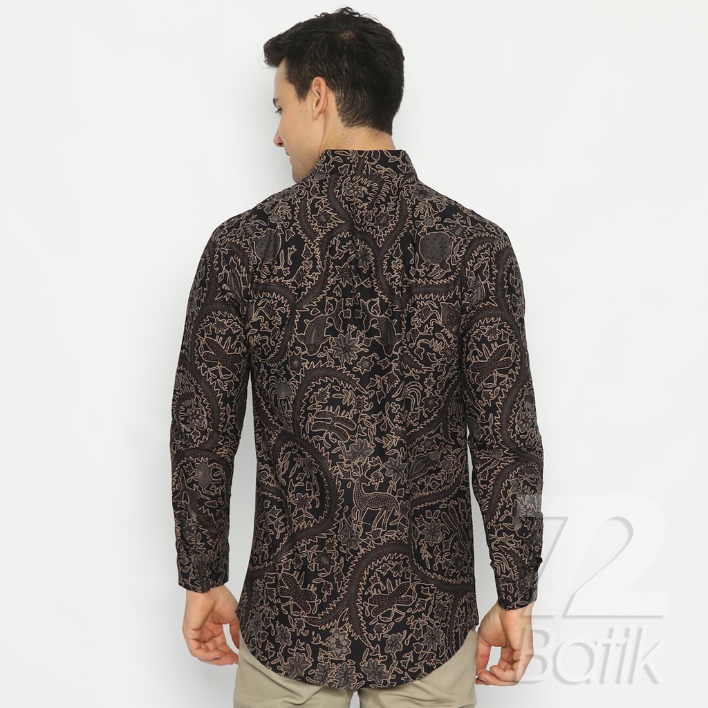 BATIK PRIA LENGAN PANJANG Kemeja Hem Slimfit Premium Motf Elegant Warna Hitam 729794 Cap 72 - Baju Kemeja Atasan Pakaian Setelan Batik Pria Cowok Laki Laki Remaja Keluarga Kantor Lengan Panjang Modern Slimfit Slim Fit Premium Kekinian