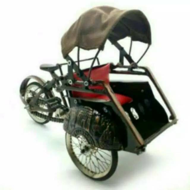 (BISA COD) MINIATUR BECAK JAWA TRADISIONAL BAHAN LOGAM BESI 28x21x12 cm - PAJANGAN DEKORASI RUMAH